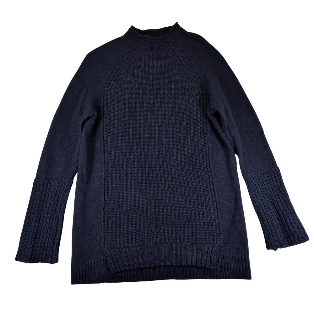 J.Crew Womens Navy Blue 100% Wool Mock Neck Ribbed Knit Sweater H4391 Size Small